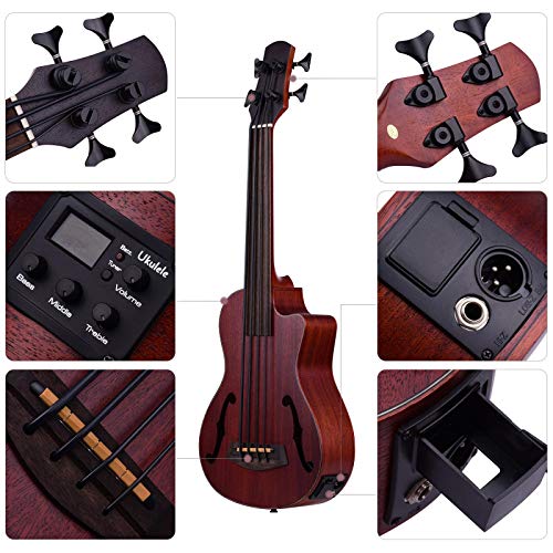 KEPOHK Ukulélé de basse acoustique électrique en bois U-Bass en coupe de 30 pouces, accordeur d’égalisation intégré avec… - Les Beatles, Paul McCartney, John Lennon, RIngo Starr, George Harrison KEPOHK Ukulélé de basse acoustique électrique en bois U-Bass en coupe de 30 pouces, accordeur d'égalisation intégré avec… – Image 7