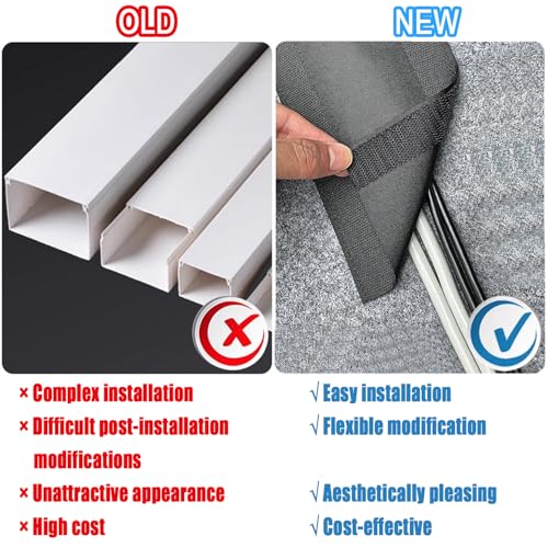 Protector para cables de piso, 20 pies de largo y 4 pulgadas de ancho, color negro, con diseño de gancho y lazo para organización y protección de cables miniatura 2