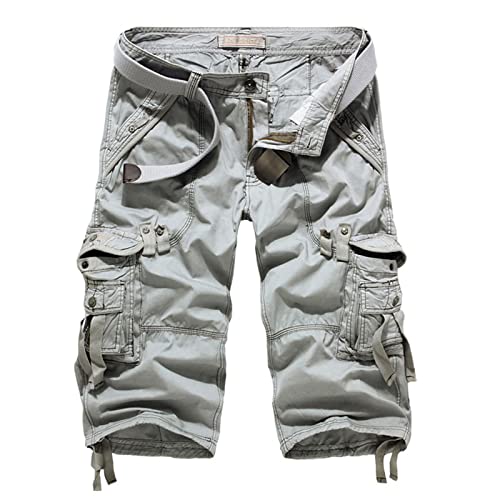 Raroauf Cargo-Shorts für Herren, Baumwolle, 3/4, entspannte Passform unterhalb des Knies, hellgrau, 56 Cover