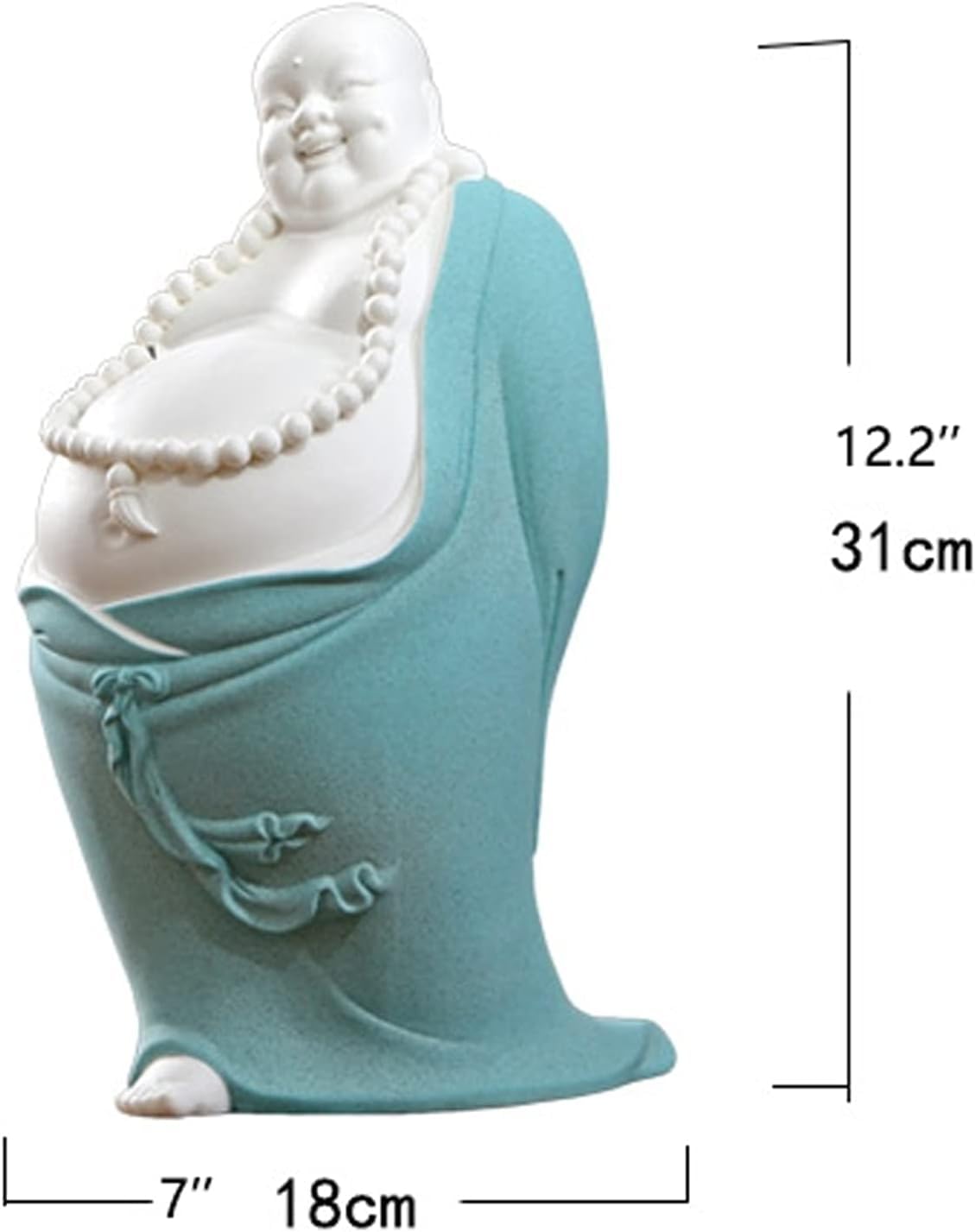 Buddy Statuetka Elegancka Śmiejący Się Posąg Buddy Chiński Duży Brzuch Pieniądze Maitreya Budda Rzeźba Figurki Do Dekoracji Przydomowego Ogrodu Budda Dekoracyjna Figurka(Blue)