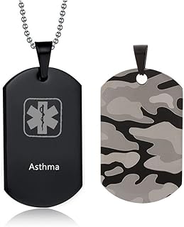 ZKXXJ Medical Alert Necklaces for Men Women Stainless Steel Camo Military Dog Tag Emergency ID Identification Pendant Necklace Health Systems Awareness Jewelry for Adults Teens,Black