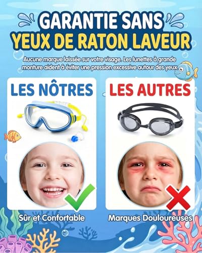 Victoper Lunettes de Piscine Enfant Anti-Buée, Vision Panoramique Grand Angle, Lunettes de Natation Enfant avec Protection UV et Sangle Réglable, et Filles 3-15 Ans – vue 3