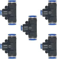 Vista 11 de 5 piezas de conector de reducción de tubo en T neumático con forma de T de 3 vías de 10 mm x 6 mm x 10 mm, conector rápido de empuje en T