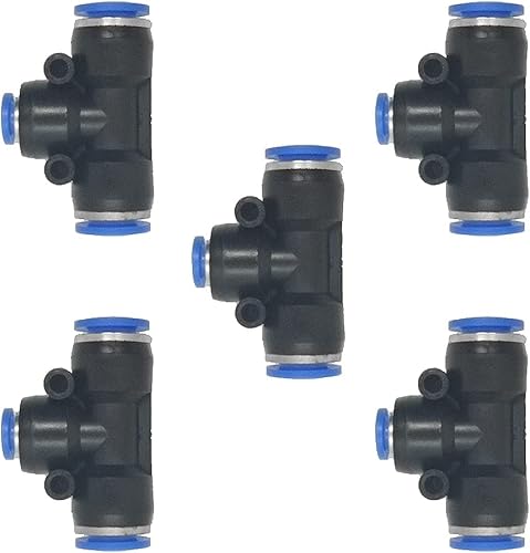 Vista 93 de 5 conectores reductores de tubo de 3 vías en forma de T de 0.394 in x 0.236 in x 0.394 in, empuje rápido para conectar la conexión en T Unión de 4