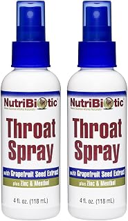 NutriBiotic – Throat Spray with GSE, 4 Fl. Oz | Gentle and Soothing Sore Throat Support with Grapefruit Seed Extract, Zinc & Menthol | Alcohol Free & Non-Medicated (Pack of 2)