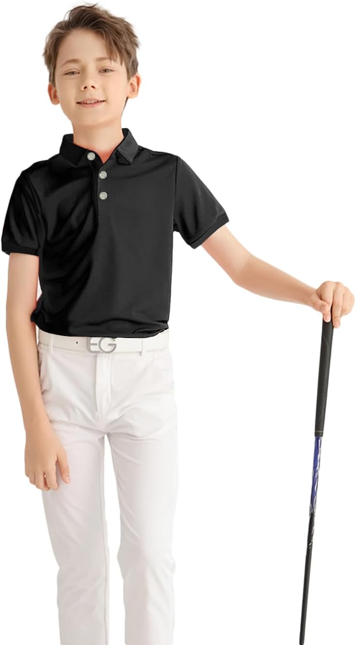EAGEGOF Kid Golf Polo Shirt Quick-Drying Boy’s Cool Short Sleeve Sports Leisure Child Outdoor Soft Tennis Polo Shirt