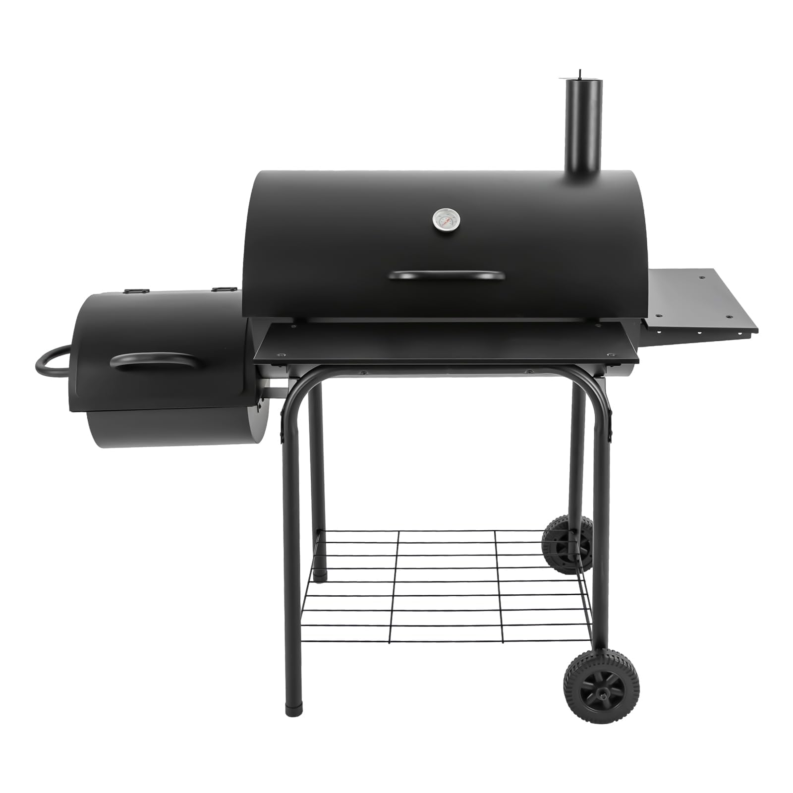 Grill na węgiel drzewny z pokrywką, duży grill węglowy z kółkami i termometrem i 2 półkami, na kemping i do ogrodu, 147 x 70 x 126 cm