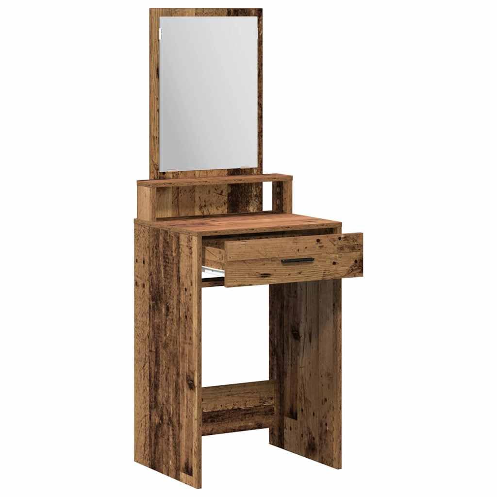 Schminktisch mit Regal Altholz Holzwerkstoff 50 x 41 x 140 cm mit Schublade und Spiegel, Kosmetiktisch für Schlafzimmer, Makeup Styling und Pflege, modernes Vintage Design