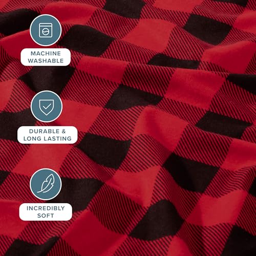 Image of Bare Home Flannel Sheet Set Prints (King, Buffalo Plaid - Red /Black) | 100% Cotton, Velvety Soft Heavyweight, Double Brushed Flannel for Extra Softness & Comfort, Deep Pockets 6 to 15 Inches
