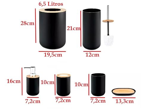 Conjunto Para Banheiro Completo Lixeira Dispenser Escova (Preto)
