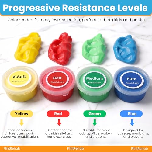 Image of FlintRehab Therapy Putty for Teens & Adults (8 Pack, 3 Oz Each) - Putty for Hand Therapy, Fidgeting & Stress Relief - Non-Toxic Resistive Exercise Putty for Hand Strengthening