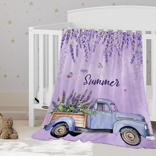 YeeJu Spring Summer Throw Blanket Baby Small Farmhouse Summer Theme Floral Throw Blanket for Toddler Swaddle Crib Soft Fuzzy Plush Fleece Blanket Purple Lavender Flower Decorative Blanket 30x40