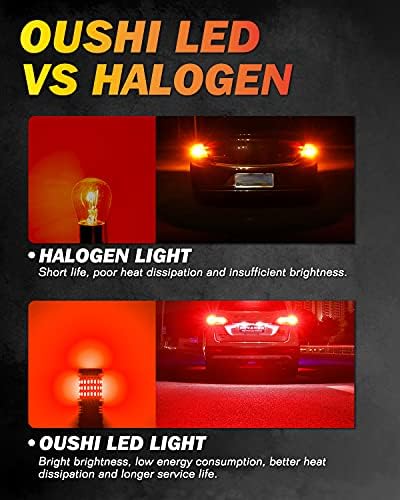 OUSHI 1157 BAY15D Led Bulb, Canbus P21/5W 2057 2357 7528 Led Bulb Extremely Bright 4000LM 12V-24V 21W Replacement For Car Led Brake Light Lamp Tail Light, Brilliant Red (Pack of 2)