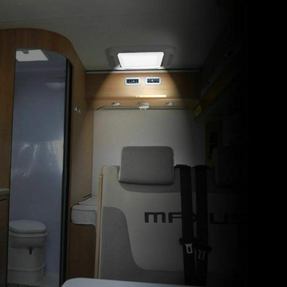 Luz Interior de Techo de Coche, Luz de Techo de 12 V 24 W para Autocaravana Caravana Furgoneta Camión Autobús Barco, 30 * 30 * 4 cm, Color Blanco
