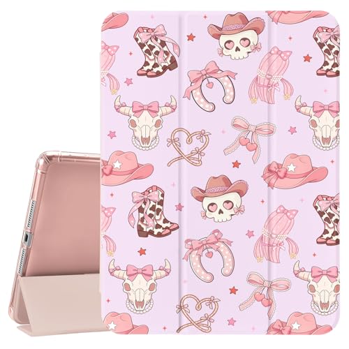 Coque iPad 10.2 rose cowgirl skull pour éviter les rayures avec support ergonomique tri-pli