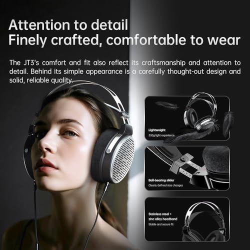 Image of FiiO JT3 Over-Ear Open-Back Headphones, 50mm Dynamic Driver, PEK+PU Composite Diaphragm, Detachable 3.5mm Cable with Mic for Music & Gaming (Black)