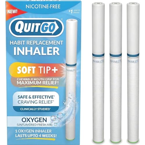 QuitGo Soft-Tip Smokeless Vapor-Less Inhaler | 100% Natural Nicotine-Free Inhaler for Oral Support Habit Replacement When You Want to Quit Smoking (3 Pack Oxygen Inhaler)