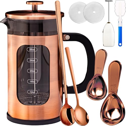 ADAMITA French Press Coffee Maker 8 cups 34 oz 304 Stainless Steel Coffee Press with 4 Filter Screens, Easy Clean Heat Resistant Borosilicate Glass - Free 100% BPA… (Candy Sparkle-AYUTYT, 34 oz)