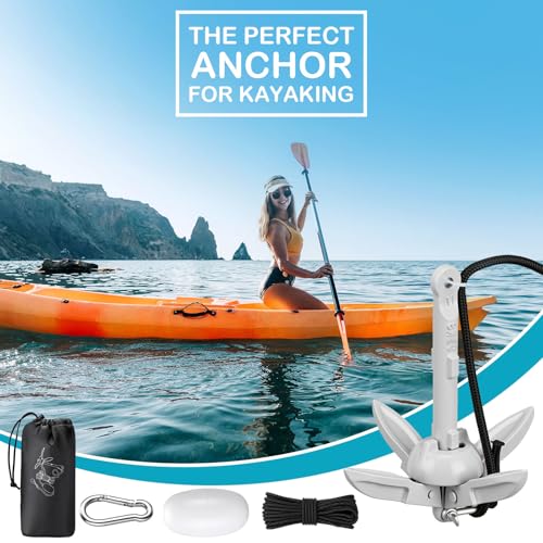 Image of MorningRo 1 Pack 1.5 /3.5 lb Marine Kayak Anchor Kit with 40ft Rope and Buoy Folding Grapnel Boat Anchor Kit Kayak Fishing Accessories for Small Boats, Canoe, SUP Paddle Boards