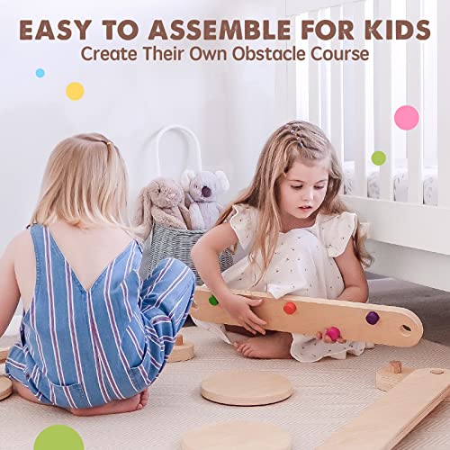 image for Tiny Land Wooden Balance Beam, 6 PCS Toddler Balance Boards, Montessor