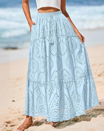 Image of BTFBM Eyelet Long Skirts for Women Beach Vacation