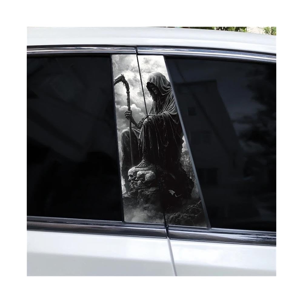 Bertdcx F 2Pcs Horror Stickers Skull Car Window Pillar Stickers Cover Scratch Vinyl Auto Parts(F)