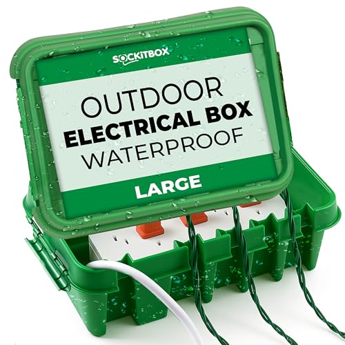 SockitBox The Original Weatherproof Connection Box Indoor & Outdoor Electrical Power Cord Enclosure for Timers Extension Cables Reels Transformers Power Strips Lights & Tools Large Green
