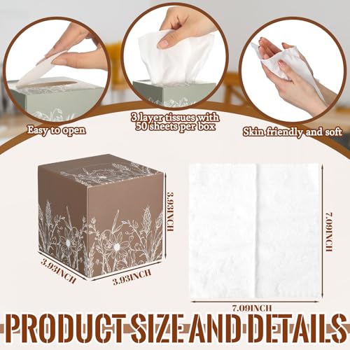 Image of Fourluoo 12 Pack Christmas Flower Tissue Cube Boxes, 600 Sheets 3 Ply | Small Square Facial Tissues for Car Bedroom, Line Drawing Floral Design, Decorative Holiday Boxes, Soft Absorbent