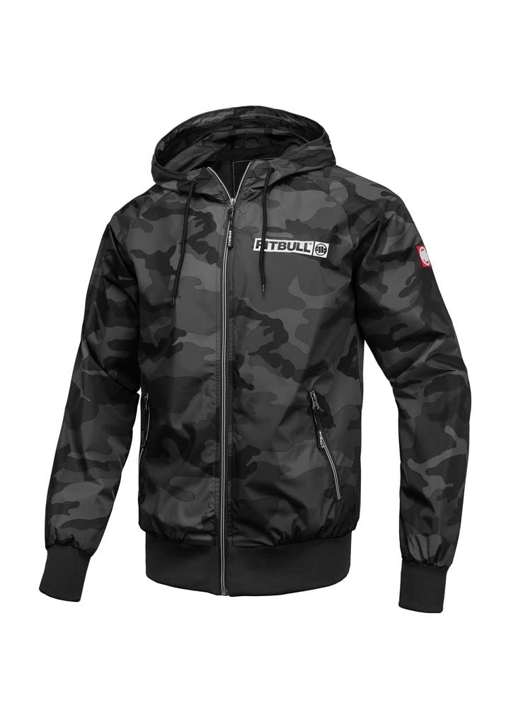 PITBULL - Chaqueta Cortavientos Hombre Deportiva con Capucha, West Coast, Chaqueta Ligera y Cremallera, Chaqueta Deportiva Transpirable para Exterior, Bolsillos con Cremallera
