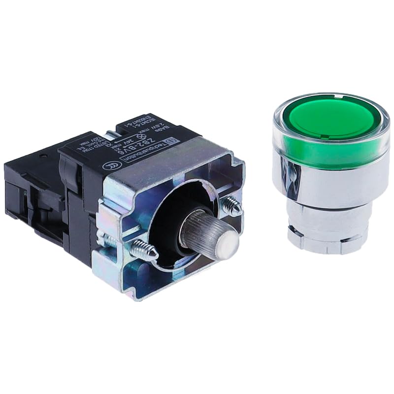 BIK 22mm Momentary XB2-BW3361 Round Push Button Switch with LED Light 1NO 24V/AC220V/AC380V Green,Red,Yellow,Blue ZB2-BE101C(Yellow,24V)