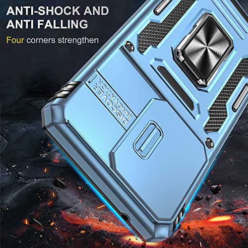 Image of Slide Camera Cover with Ring Holder Mobile Phone Case Cover for Samsung Galaxy S20 Ultra (Blue)