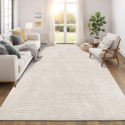 Pauwer 9x12 Area Rugs for Living Room Modern Non Slip Washable Rug Beige