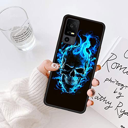 Image of for TCL 40XL Phone Case 6.75 inch, Soft TPU Ultra-Thin TCL 40XL Case for Women Girl, Flexible Anti Scratch Protective Shockproof Cover, Blue Skull
