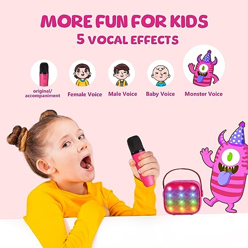 YLL Kids Karaoke Machine, Portable Bluetooth Speaker with Wireless Microphone for Kids, Music Toys Gifts for Girls 5, 6, 7, 8, 9, 10 +Year Old (Hotpink) - 3