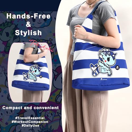 Bolso Tote Grande Azul con Cremallera y Muñeca para Mujer miniatura 2