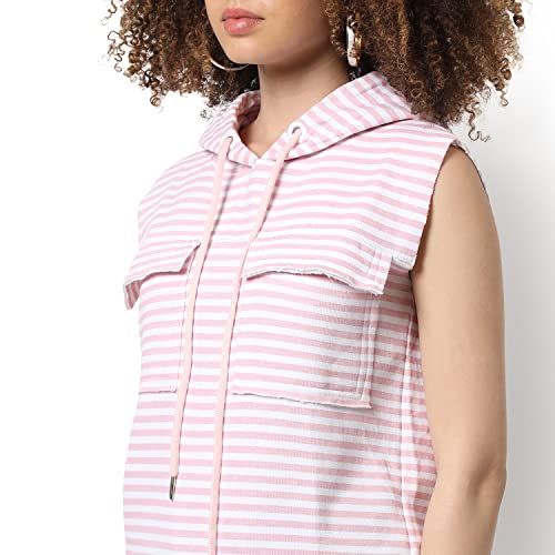 Image of PINACOLADA Women's Double Striped Hoodie with Ribbed Hem for Casual Wear | Hooded Neck | Long Sleeve | Pull On Closure | Cotton Sweatshirt Crafted with Comfort Fit for Everyday Wear