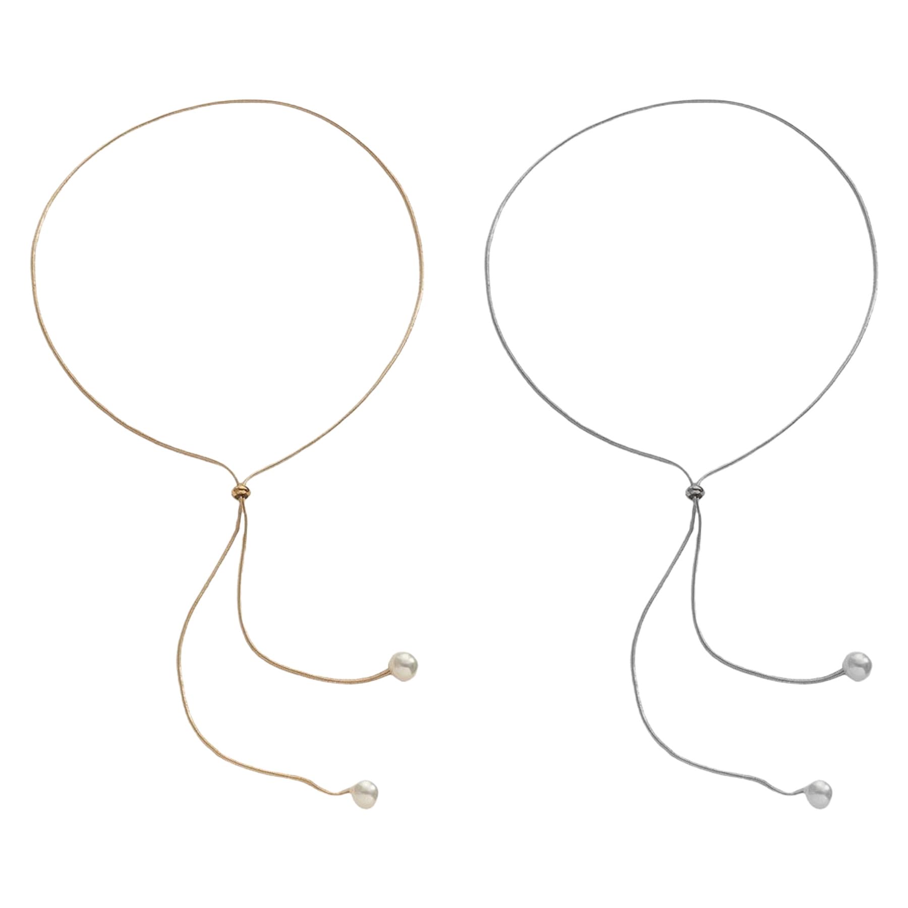 KILNEX 2 Pices Gold and Silver Pearl Necklace Sweater Chain Long Adjustable Pull-out Fringe Simple Everything Jewelry