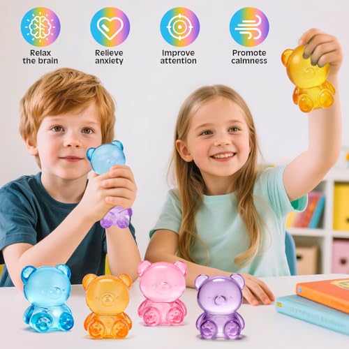 VISCOO 4 Pack Stress Bear Squishy Ball, Sugar Filled Gummy Bear Toys, Taba Squishy Toys for Kids Stress Relief, High Density Stress Balls for Calming - Soft Squeeze Balls Party Favors Birthday Gifts - Image 6