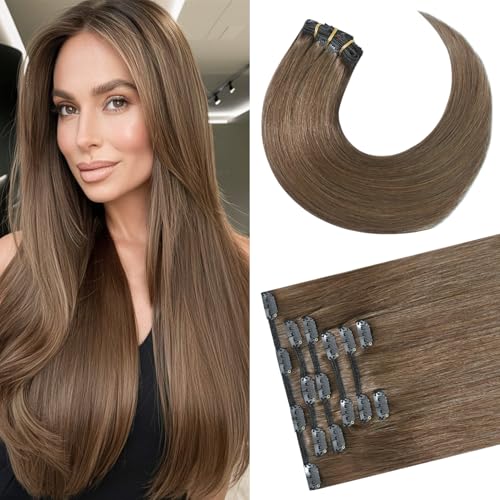 Newfeeling Clip in Hair Extensions Real Human Hair Light Brown