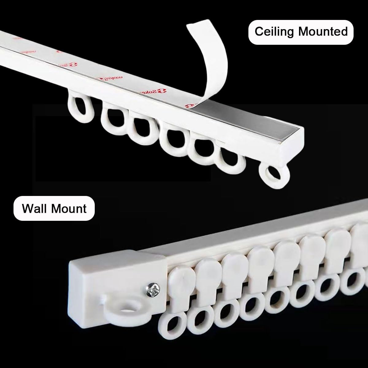 Selbstklebende Vorhangschiene Für Decke Oder Wand, Ohne Bohren, 0.4-6 m Raumteiler Gardinenschiene, Für Erkerfenster, Badezimmer, Sanftes Gleiten Der Rollen(Weiß Deckenmontage,5m)
