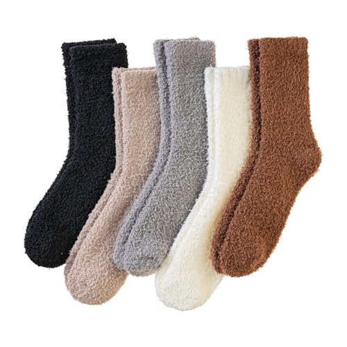 Fuzzy Socks for Womens Warm Fluffy Winter Cozy Thick Plush Slipper Sleep Comfy Crew Christmas Socks 5 Pairs