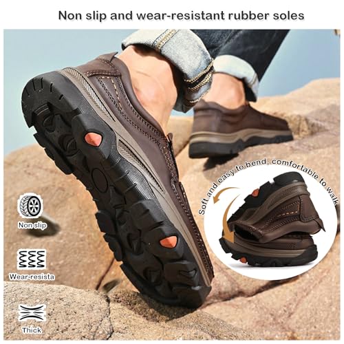 Mens Loafers Leather Slip on Waterproof Driving Casual Dress Shoes, Men's Soft Lightweight Comfortable Business Shoes for Walking and Hiking4