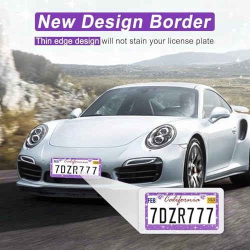 Image of Amiss Bling License Plate Frame for Women, 1Pack Rhinestone Handcrafted Crystal Premium Stainless Steel, Stainless Steel Car Decorative Accessories with Diamond Sparkle Glitter Caps (Purple)