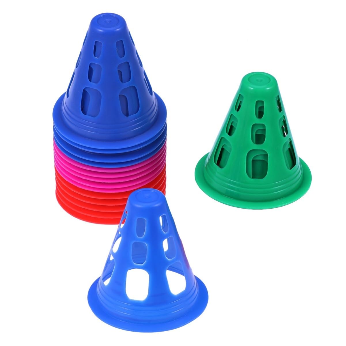 KICHOUSE 25Pcs Thickened Multi Purpose Windproof Plastic Cones for Sports Training for Soccer Roller Skating Football and Basketball Each