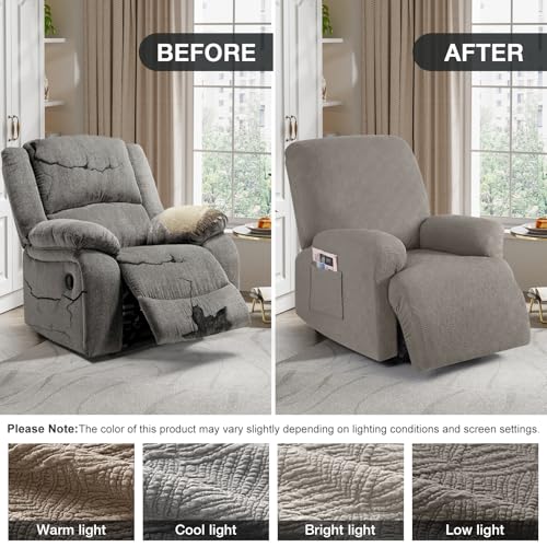 Image of Timeles Recliner Covers Extra Wide Recliner Chair Cover Reclining Sofa Slipcovers for Pet&Kid,Stretch Soft Washable (One-Seater Oversized, Taupe)