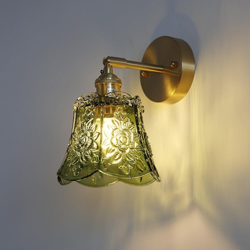 HUAYUSEDF Wall Sconce Light Fixture - Industrial Antique Design with Amber Glass for Bathroom, Bedroom, Living Room, and Hallway(Green)