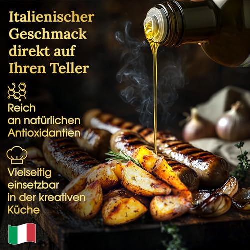 Foodico Knoblauch Chili Olivenöl | Italienisches Olivenöl Extra Vergine | pikant, kaltgepresst | 250 ml