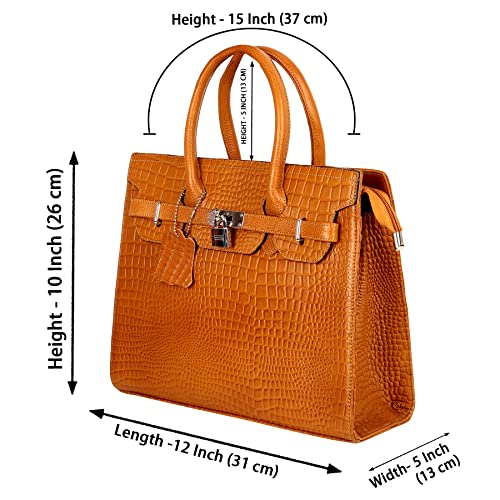 Image of RICHSIGN LEATHER ACCESSORIES Full-Grain Natural Cro Leather Top-Handle satchel Tote Handbags & Shoulder Sling Bags For Women Office Branded Stylish Size- L-12 X H-10 x W- 5 Inch