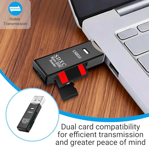 2-in-1 USB 3.0 Card Reader, High-Speed Memory Card Adapter with 5Gbps Transfer, Durable Plastic and Metal Build, Compact Portable Design, Supports SD/SDHC/SDXC/MMC for Laptops, PCs and Photographers - Image 3