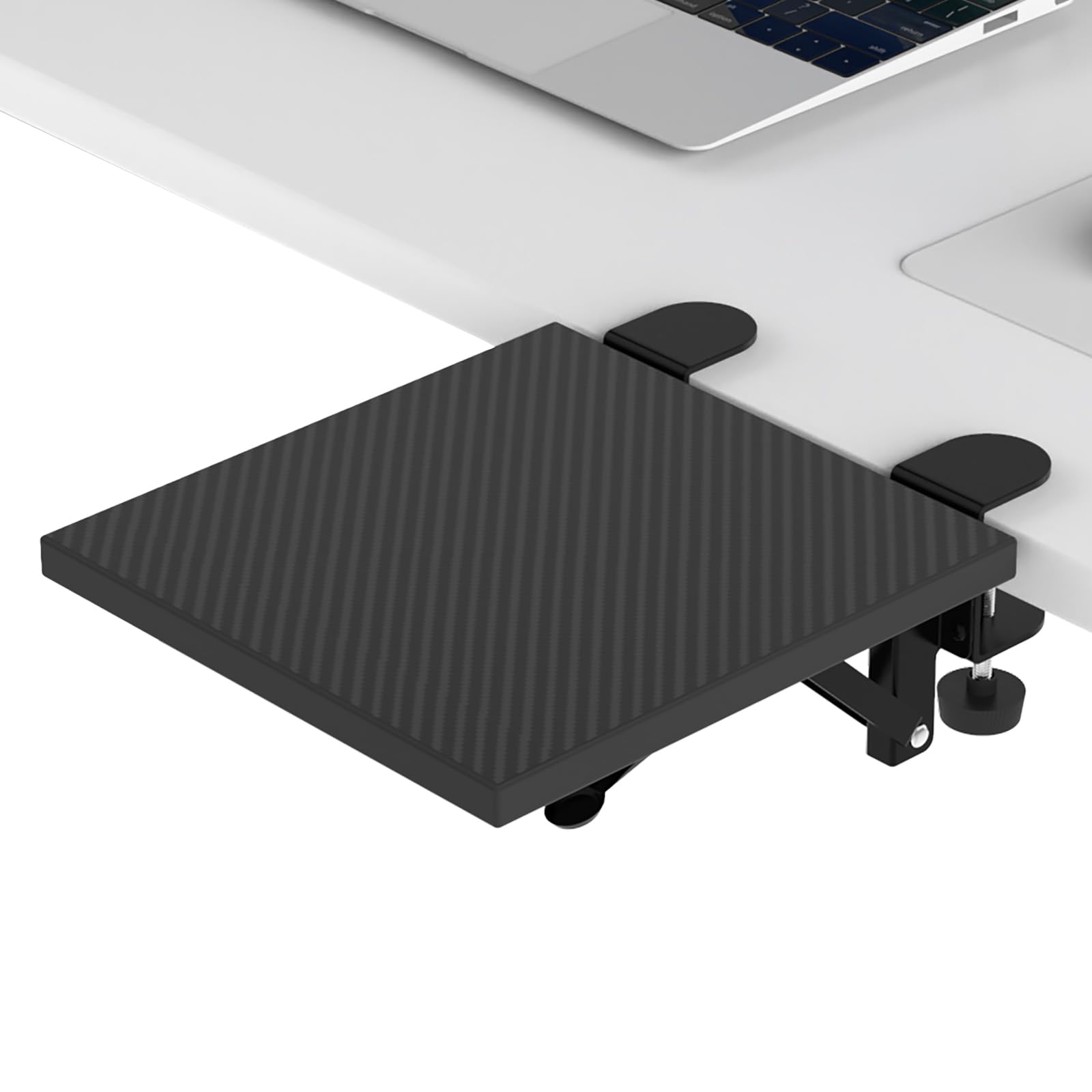 Ergonomics Desk Extender Tray, 9.5x9.1" Punch-Free Clamp on, Foldable Keyboard Drawer Tray, Table Mount Arm Wrist Rest Shelf, Computer Elbow Arm Support